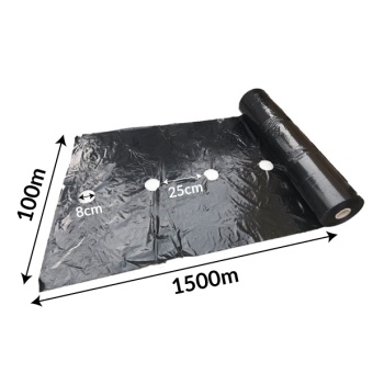 FOLIA NA ZAGONY DO M.IN. TRUSKAWKI I MALINY 1KG - CZARNA 0,04MM, 100CMx1500M, OTWORY CO 25CM, ŚR.8CM