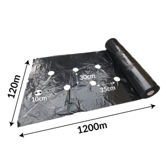 FOLIA NA ZAGONY DO M.IN. TRUSKAWKI I MALINY 1KG - CZARNA 0,04MM, 120CMx1200M, OTWORY 30x35CM, ŚR.10CM