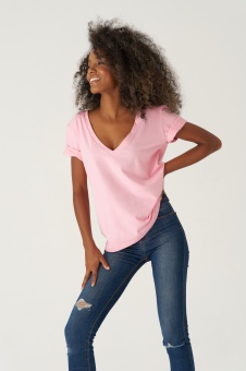 T-shirt V-neck organic Taylor baby pink