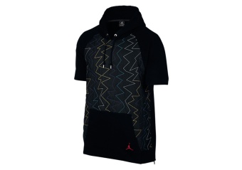 NIKE AIR JORDAN VII PULLOVER QUILTED FLEECE HOODIE BLACK