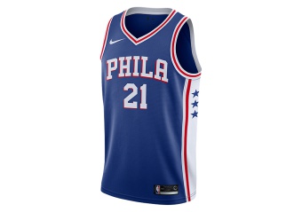 NIKE NBA PHILADELPHIA 76ERS JOEL EMBIID ROAD SWINGMAN JERSEY RUSH BLUE