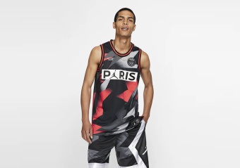 NIKE AIR JORDAN PSG PARIS SAINT-GERMAIN MESH JERSEY BLACK INFRARED