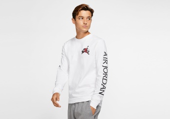 NIKE AIR JORDAN CLASSICS LONG-SLEEVE CREW TEE WHITE BLACK