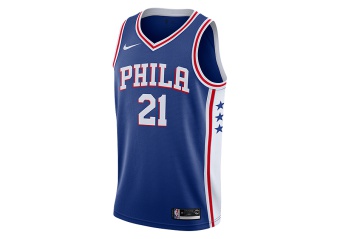 NIKE NBA PHILADELPHIA 76ERS JOEL EMBIID SWINGMAN ROAD JERSEY RUSH BLUE