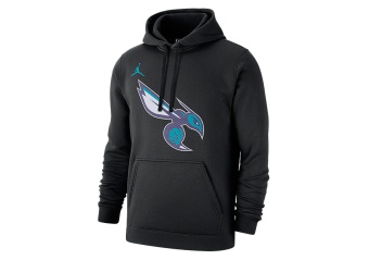 NIKE AIR JORDAN CHARLOTTE HORNETS CLUB LOGO FLEECE PULLOVER HOODIE BLACK