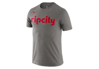 NIKE NBA PORTLAND TRAIL BLAZERS LOGO DRI-FIT TEE DARK GREY HEATHER