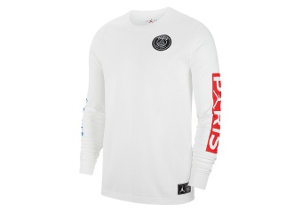 NIKE AIR JORDAN PSG PARIS SAINT-GERMAIN LONG-SLEEVE TEE WHITE HYPER COBALT