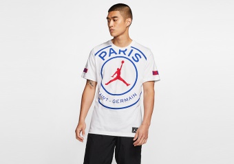 NIKE AIR JORDAN PSG PARIS SAINT-GERMAIN LOGO TEE WHITE