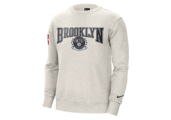 NIKE NBA BROOKLYN NETS FLEECE COURTSIDE 75 CREWNECK BIRCH HEATHER