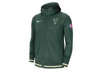 NIKE MILWAUKEE BUCKS DRI-FIT SHOWTIME FULL-ZIP HOODIE FIR
