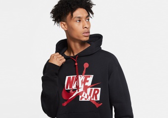 NIKE AIR JORDAN JUMPMAN CLASSICS FLEECE PULLOVER HOODIE BLACK