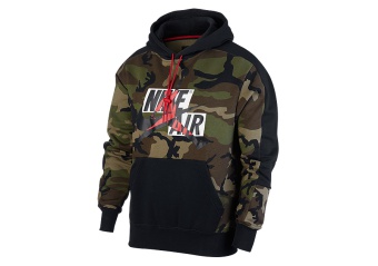 NIKE AIR JORDAN JUMPMAN CLASSICS CAMO FLEECE PULLOVER HOODIE MEDIUM OLIVE
