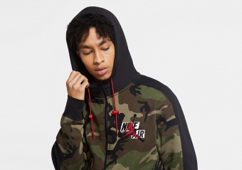 NIKE AIR JORDAN JUMPMAN CLASSICS CAMO FLEECE FULL-ZIP HOODIE MEDIUM OLIVE