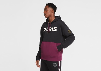 NIKE AIR JORDAN PSG PARIS SAINT-GERMAIN FLEECE PULLOVER HOODIE BORDEAUX