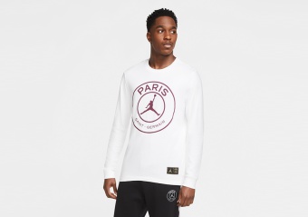 NIKE AIR JORDAN PSG PARIS SAINT-GERMAIN LONG-SLEEVE TEE WHITE