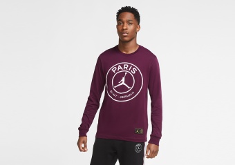 NIKE AIR JORDAN PSG PARIS SAINT-GERMAIN LONG-SLEEVE TEE BORDEAUX