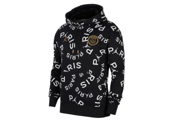 NIKE AIR JORDAN PSG PARIS SAINT-GERMAIN FLEECE PULLOVER HOODIE BLACK