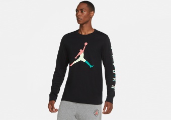 NIKE AIR JORDAN SPORT DNA LONG SLEEVE CREW TEE BLACK HOT PUNCH