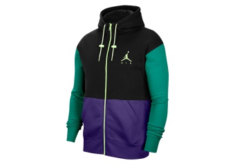 NIKE AIR JORDAN JUMPMAN AIR FLEECE FULL-ZIP HOODIE BLACK COURT PURPLE