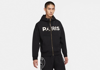 NIKE AIR JORDAN PSG PARIS SAINT-GERMAIN TRAVEL FLEECE HOODIE BLACK