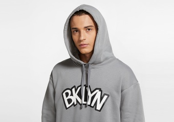 NIKE NBA BROOKLYN NETS STATEMENT EDITION FLEECE PULLOVER HOODIE DARK STEEL GREY