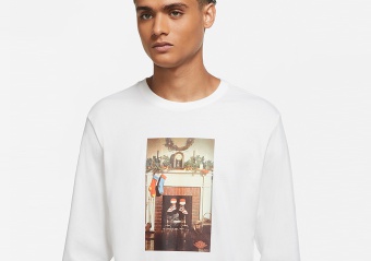 NIKE AIR JORDAN JUMPMAN CHMINEY CHRISTMAS LONG-SLEEVE CREW TEE WHITE