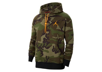 NIKE AIR JORDAN JUMPMAN AIR CAMO FLEECE PULLOVER HOODIE MEDIUM OLIVE