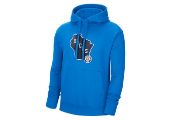 NIKE NBA MILWAUKEE BUCKS CITY EDITION LOGO PULLOVER FLEECE HOODIE PHOTO BLUE