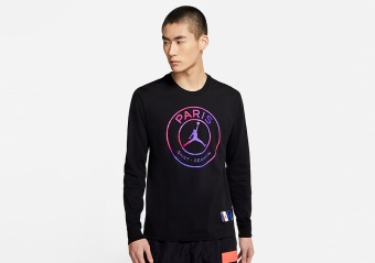 NIKE AIR JORDAN PSG PARIS SAINT-GERMAIN LONG-SLEEVE TEE BLACK