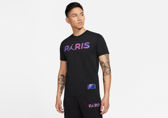 NIKE AIR JORDAN PSG PARIS SAINT-GERMAIN WORDMARK TEE BLACK