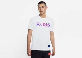 NIKE AIR JORDAN PSG PARIS SAINT-GERMAIN WORDMARK TEE WHITE