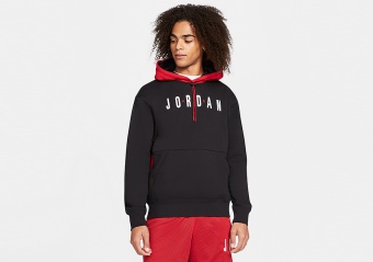 NIKE AIR JORDAN JUMPMAN AIR GRAPHIC FLEECE PULLOVER HOODIE BLACK