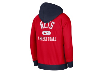 NIKE NBA BROOKLYN NETS FLEECE FULL-ZIP COURTSIDE UNIVERSITY RED