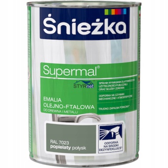 ŚNIEŻKA FARBA DO DREWNA I METALU POPIELATY SUPERMAL EMALIA OLEJNOFTALOWA 0,8L