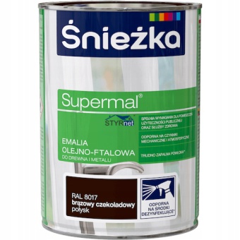 ŚNIEŻKA FARBA DO DREWNA I METALU BRĄZOWA CZEKOLADOWA SUPERMAL EMALIA OLEJNOFTALOWA 0,8L