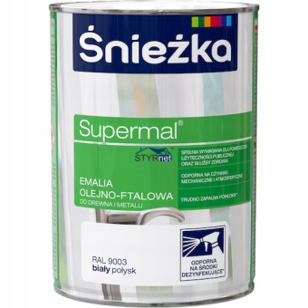 ŚNIEŻKA FARBA DO DREWNA I METALU BIAŁY POŁYSK SUPERMAL EMALIA OLEJNOFTALOWA 0,8L