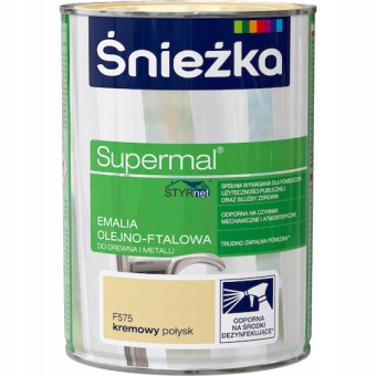 ŚNIEŻKA FARBA DO DREWNA I METALU KREMOWY POŁYSK SUPERMAL EMALIA OLEJNOFTALOWA 0,8L