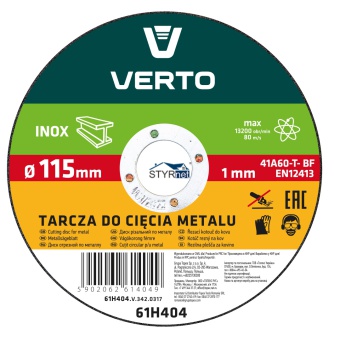 Tarcza tnąca do metalu 115 x 1.0 x 22.2 mm INOX VERTO
