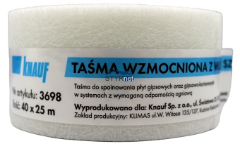 KNAUF TAŚMA SZKLANA FLIZELINA 50mmx25m Z WŁÓKNA SZKLANEGO