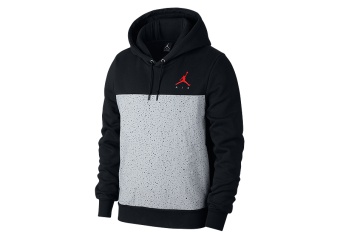NIKE AIR JORDAN FLIGHT FLEECE CEMENT PULLOVER HOODIE BLACK