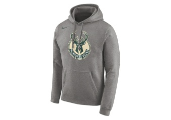 NIKE NBA MILWAUKEE BUCKS LOGO HOODIE DARK GREY HEATHER