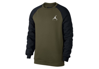 NIKE AIR JORDAN JUMPMAN FLEECE CREW OLIVE CANVAS BLACK