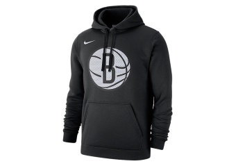 NIKE NBA BROOKLYN NETS CLUB LOGO FLEECE PULLOVER HOODIE BLACK