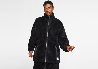 NIKE AIR JORDAN BLACK CAT SHERPA COACHES JACKET BLACK