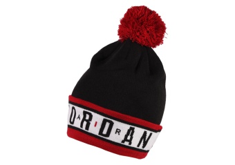 NIKE AIR JORDAN CUFFED POM BEANIE BLACK RED