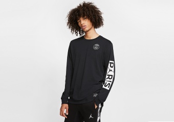NIKE AIR JORDAN PSG PARIS SAINT-GERMAIN LONG SLEEVE TEE BLACK