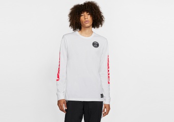 NIKE AIR JORDAN PSG PARIS SAINT-GERMAIN LONG SLEEVE TEE WHITE