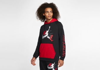 NIKE AIR JORDAN JUMPMAN CLASSICS FLEECE PULLOVER HOODIE BLACK