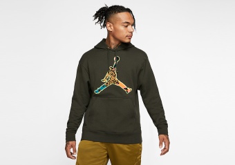 NIKE AIR JORDAN JUMPMAN ANIMAL INSTICT FLEECE HOODED TOP SEQUOIA