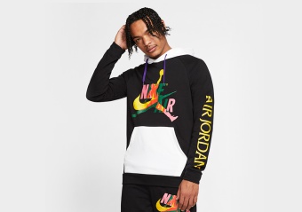 NIKE AIR JORDAN JUMPMAN CLASSICS FLEECE PULLOVER HOODIE BLACK